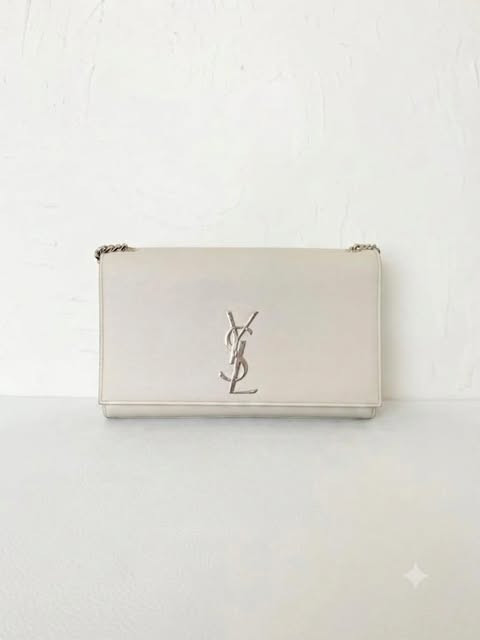 YSL Kate Medium White Silver Lychee Pattern