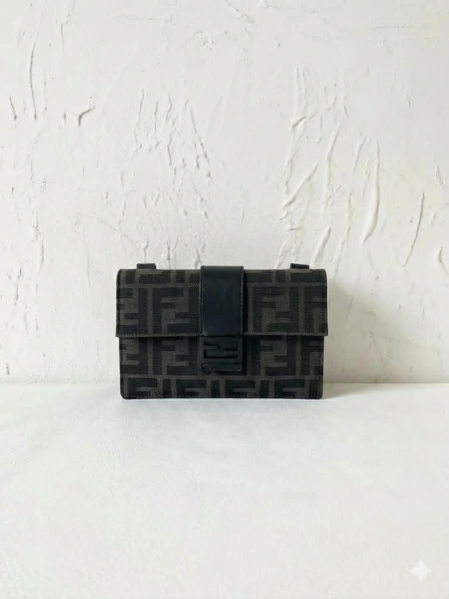 Fendi Baguette Crossbody Bag in Black with Floral Pattern