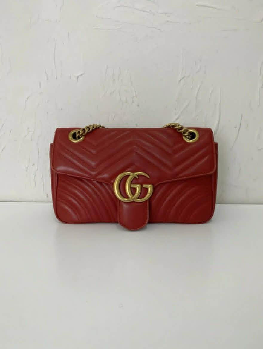 Gucci GG Marmont Small Shoulder Bag in Red Matelassé Leather