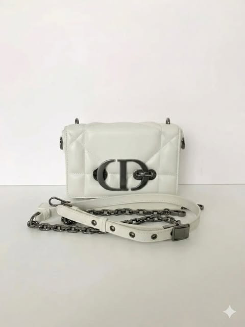 Dior Montaigne Box White Silver Cannage