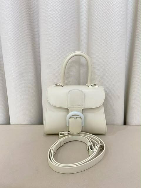White Structured Mini Top-Handle Bag with D-Ring Buckle