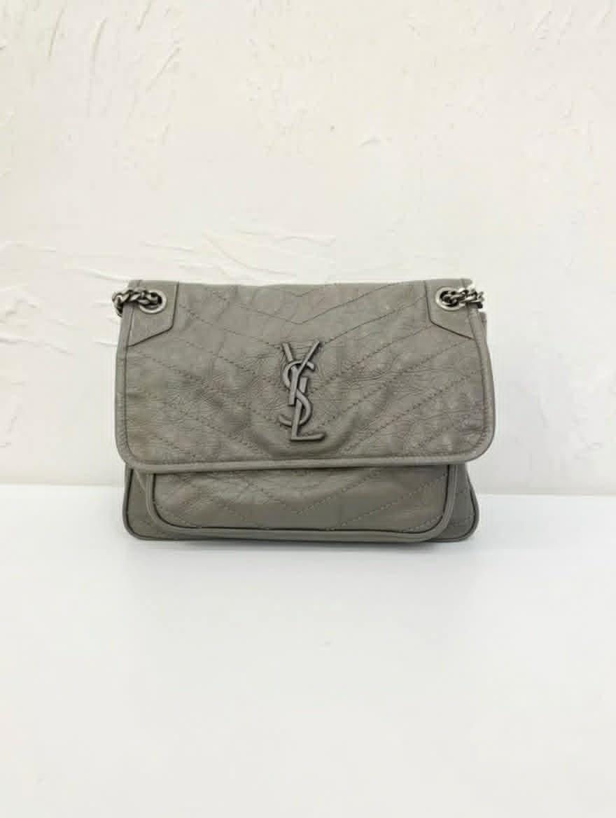 YSL Niki Medium Size Gray Silver Old Model