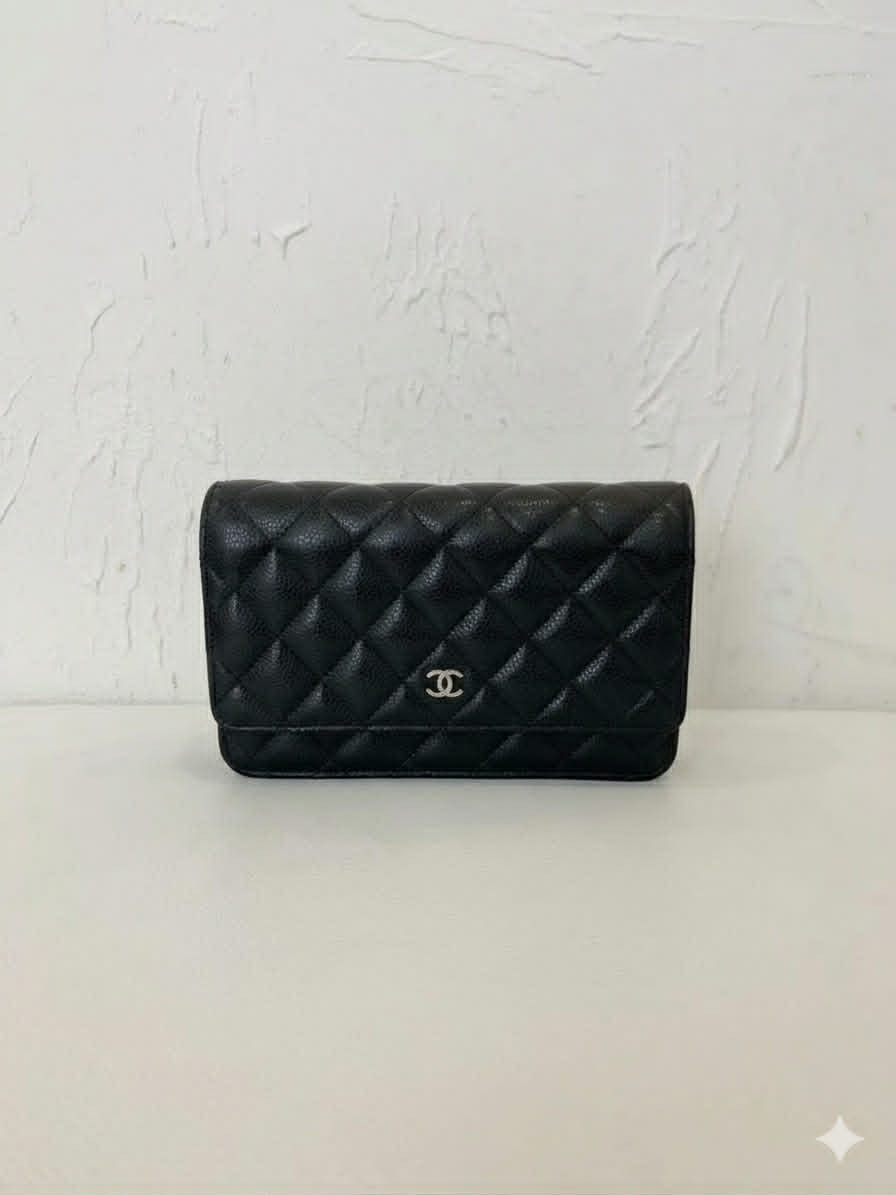 Chanel WOC Black Silver Lychee Pattern