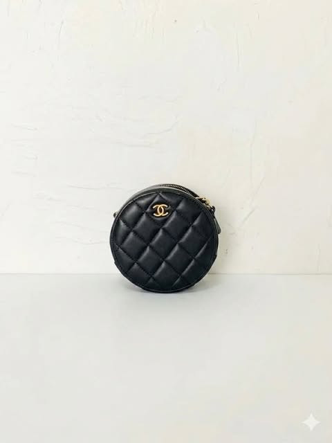 Chanel Gold Round Biscuit Black Lambskin