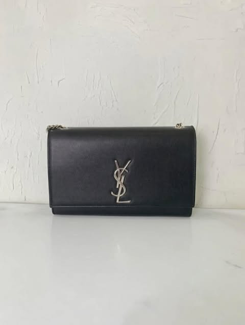 Saint Laurent YSL Monogram Envelope Chain Wallet (Black)