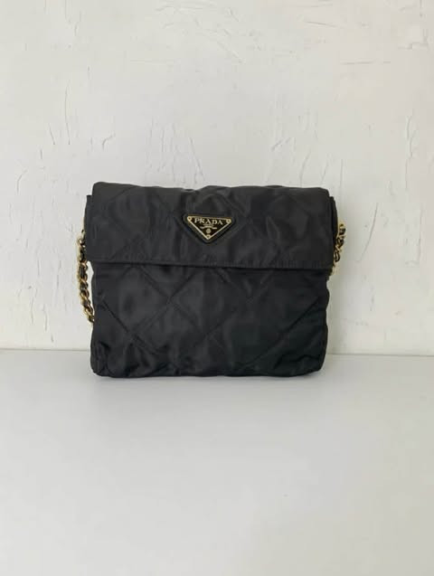 Prada Quilted Nylon Chain Shoulder Bag (Black)