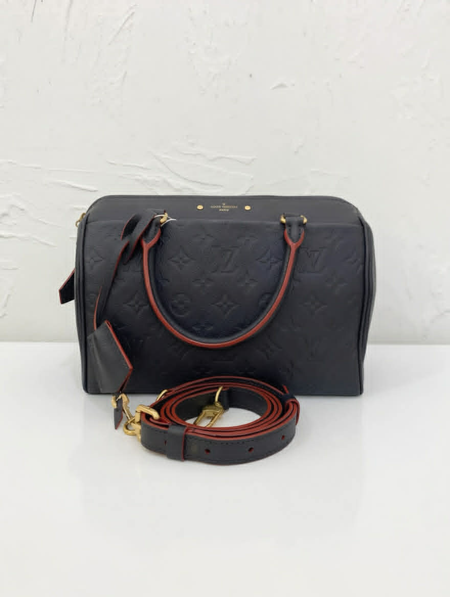 LV Speedy 25 Blue Full Leather Embossed