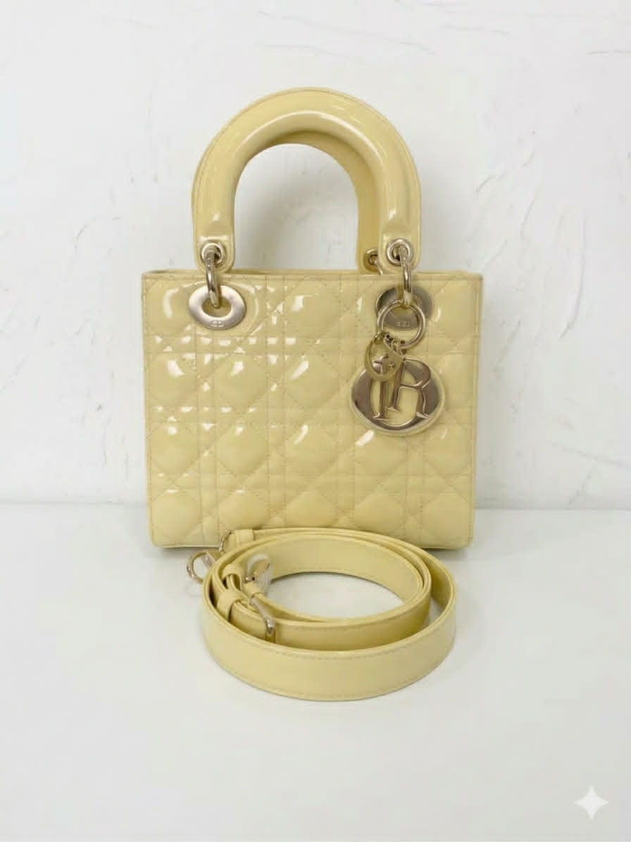 Dior Lady Dior Four-Panel Patent Leather Chick Yellow