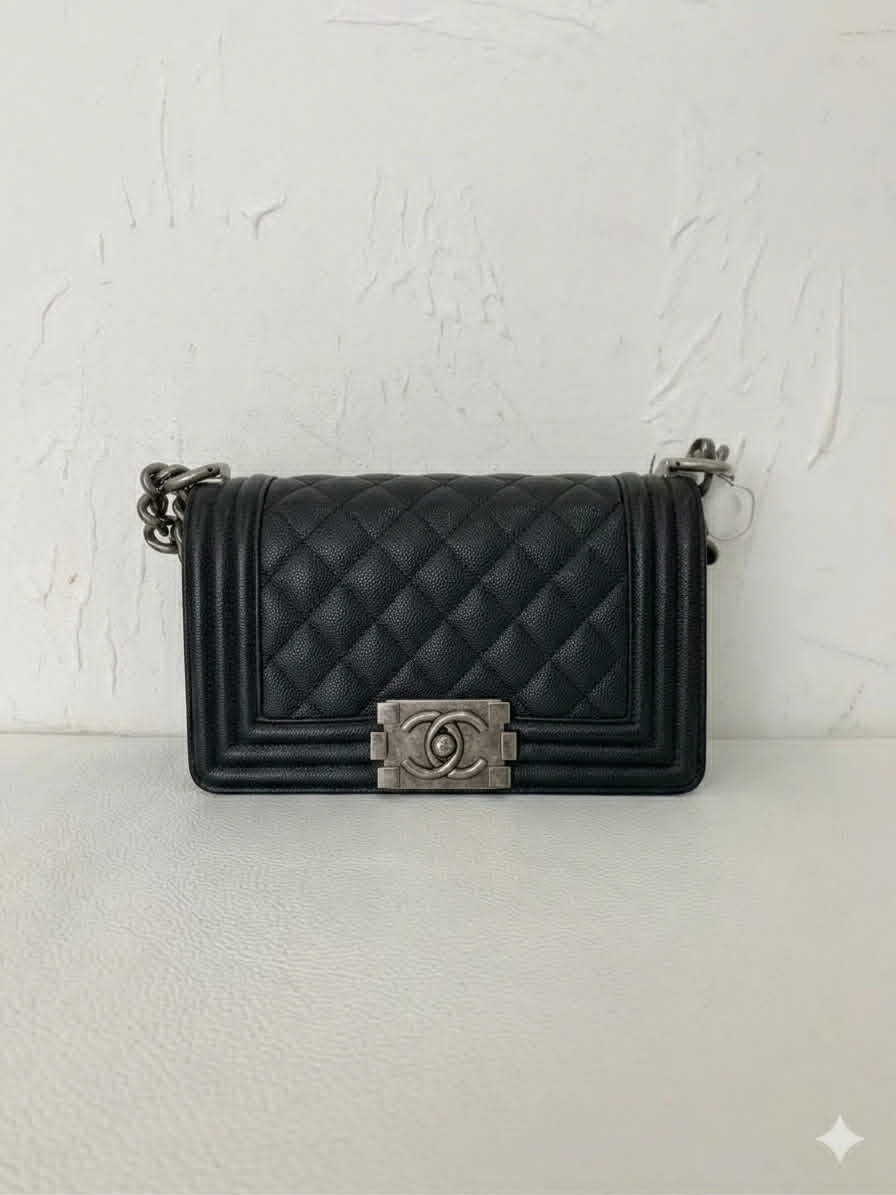 Chanel Le Boy Small Black Silver Lychee